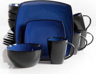 Gibson 16 Piece Square Stoneware Dinnerware Set in Blue at Nordstrom