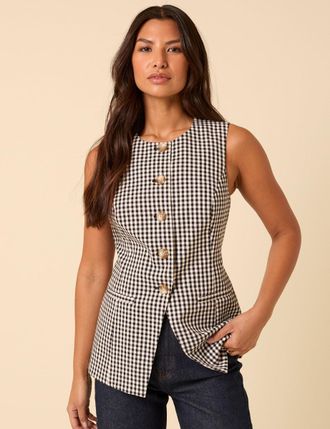 Nobody's Child Black Gingham Longline Crew Neck Waistcoat