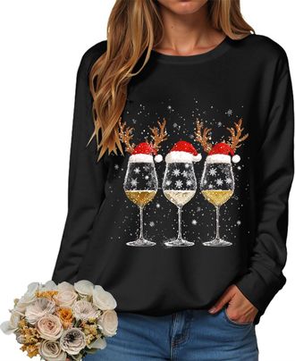 Generic Christmas Sweatshirts Women UK Xmas Top Ladies Merry Christmas Tree and Snowflake Printed Top Crewneck Long Sleeve Loose Fit Funny Reindeer Xmas Jumpe