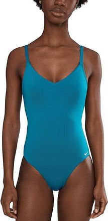 Nike Effortless Essential V-neck One Piece Womens Swimsuits One Piece Green Abyss : LG, Polyester/Spandex