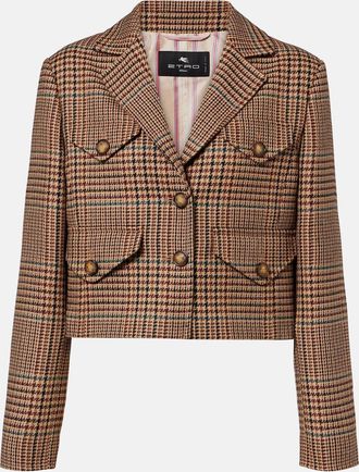 Etro Houndstooth cropped wool blazer