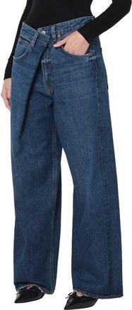 A Gold E Vana Fold Waistband Wide Leg Jeans in Nexus Dark Indigo at Nordstrom, Size 30