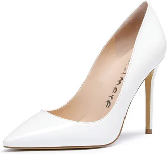 Castamere Womens Closed Toe Slip-On Court Shoes 3.9IN Stiletto Heels Patent White Pumps UK 5.5