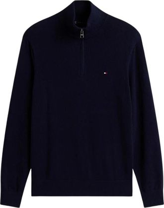 Tommy Hilfiger Zip-neck Jumper - Heren - Coltruien - Blauw - L - Katoen - Truien & Vesten
