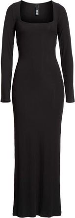 SKIMS Soft Lounge Long Sleeve Dress in Onyx at Nordstrom, Size Xx-Small