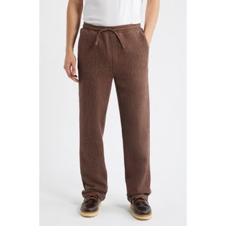Percival Sorrento Pinstripe Cotton & Linen Drawstring Pants in Brown at Nordstrom, Size 30