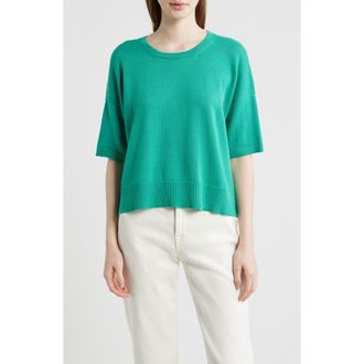 Eileen Fisher Elbow Sleeve Organic Cotton Blend Crewneck Sweater in Sea Star at Nordstrom, Size Xx-Small