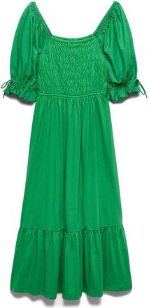 M&S Collection Puff Sleeve Cotton Midi Dress in Green at Nordstrom, Size 10