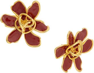 Oscar De La Renta O Enamel Flower Stud Earrings