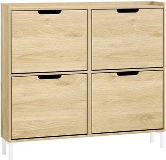 SoBuy Scarpiera Slim da Ingresso con 4 ante e 4 scomparti Salvaspazio Naturale 100x19x90cm FSR100-N - Sobuy