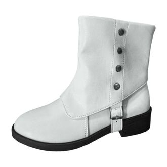 Generic 2026 Womens Mid Calf Boots Fashion Round Toe Slip On Chunky Block Heel Booties Comfortable Casual Winter Shoes for Women (White, 6.5)