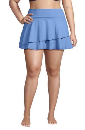 Lands End High Waisted Tulip Hem Swim Skort in Lake Blue at Nordstrom, Size 3X