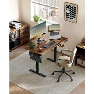 Vasagle Medium Electric Height Adjustable Desk 4 Memory Storage Pocket in Brown