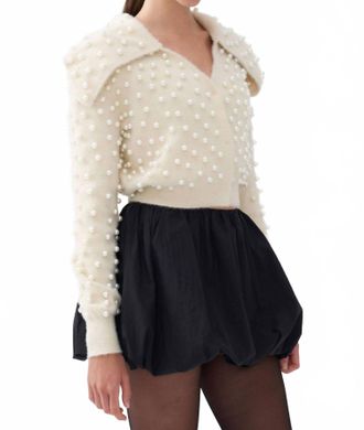 Nocturne Wide Neck Knit Polo Top In Cream