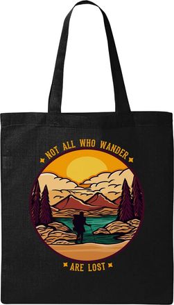 Generic Not All Who Wander Are Lost Hiking Art Natural Ecological Cotton Tote Bag Black