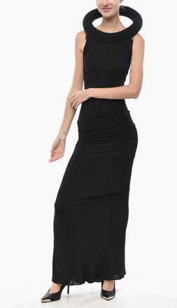 Off-white Stretch Viscose Maxi Dress TUBE With Rigid Collar Off-White