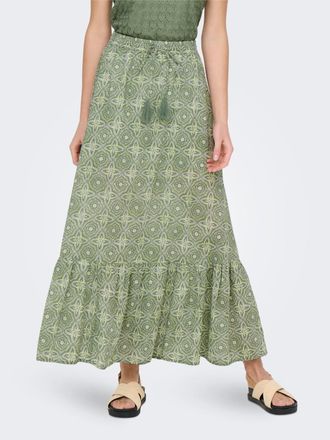 Only Sommerrock ONLY ONLMILEY ANKLE SKIRT PTM, Damen, Gr. S (36), gr&uuml;n (hedge gr&uuml;n aop:ethnic bohemian), Web, Obermaterial: 100% Baumwolle, gemustert, kn&ouml;c