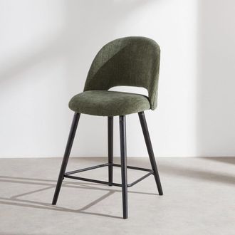 Maisons du monde Taburete de cocina de tela verde y madera de caucho negra 68 cm