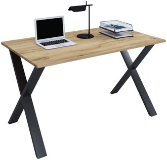 VCM Wood Desk Al. 76 X An. 110 X P. 50 Cm Mesa De Ordenador Lisa Pies De Metal De Alta Calidad Mesa De Trabajo Muebles De Oficina - Lona U (negro / Roble 