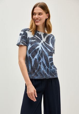 Cecil Print-Shirt CECIL, Damen, Gr. L (42), blau (urban dunkelblau), Jersey, Obermaterial: 65% Polyester, 35% Viskose, bedruckt, normal h&uuml;ftbedeckend, U-Boo
