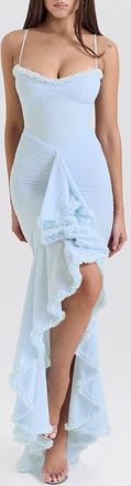 House of CB Gabbi Ruffle Mesh High-Low Cocktail Dress in Ice Water at Nordstrom, Size X-Large