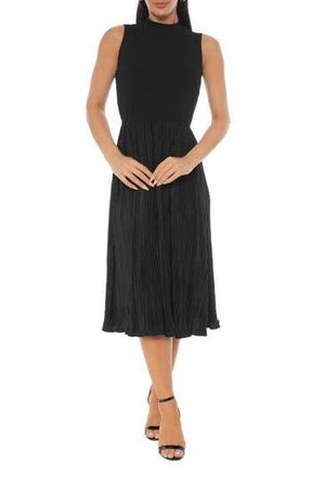 OLEG CASSINI Pleated Knit A-Line Midi Dress in Black at Nordstrom Rack, Size X-Small