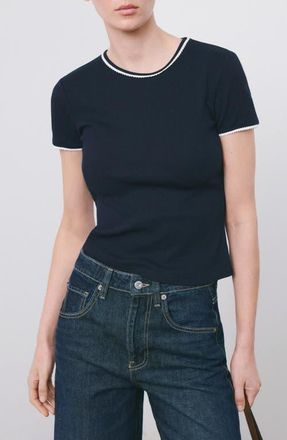 Mango Contrast Trim T-Shirt in Navy at Nordstrom, Size Small