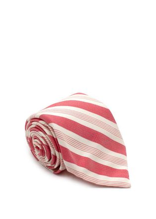 Isaia Red and White Striped Tie