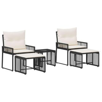 vidaXL Juego De Muebles De Exterior Con Coj&iacute;n 11 Pcs Negro Y Crema Vidaxl