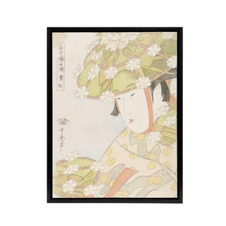 Artery8 Sagi Musume Heron Maiden Framed Canvas Wall Art Print Utamaro Kitagawa in Green | Size: W24 x H32