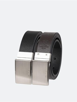 Calvin Klein Mens Saffiano Reversible Plaque Buckle Belt - Black - XL