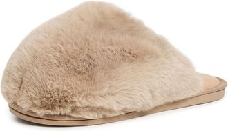 Free People Womens Snowball Slippers, Taupe Faux Fur