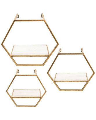 Sagebrook Home Set Of 3 Metal/Wood Hexagon Wall Shelves