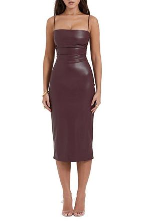 House of CB Jalena Lace-Up Back Faux Leather Cocktail Dress in Mulberry at Nordstrom, Size Large