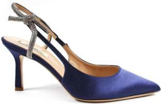 Ninalilou Blauwe Satijnen Slingback Pumps met Swarovski - Dames - Pumps - Blauw - 36 EU - Satijn - Schoenen