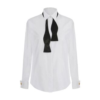 Elisabetta Franchi Blouse met Strik - Dames - Blouses & Shirts - Wit - Maat: S Katoen