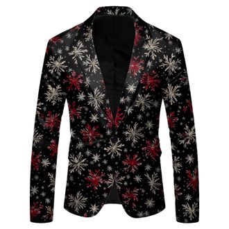 Generic Christmas Mens Casual Blazer Long Sleeve Suit Jackets Sports Coats One Button Business Jacket with Pocket Xmas Notched Lapel Sports Blazers Plus Size
