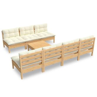 vidaXL Muebles De Jard&iacute;n 8 Piezas Cojines Madera De Pino Color Crema Vidaxl