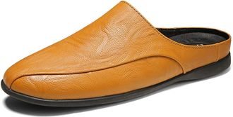 Generic New Loafers for Men Breathable Brogue Shoes Backless Leather Flexible Anti-Slip Comfortable Outdoor Prom Slip-on(Orange,9 UK)