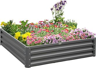 OUTSUNNY Raised Garden Bed Metal Garden Flower Vegetable Planter Light Grey | TJ Hughes