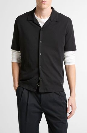 Vince Mesh Knit Camp Shirt in Black at Nordstrom, Size Xx-Large