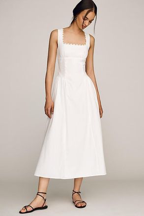 Moon River Cotton Square-Neck Midi Dress
