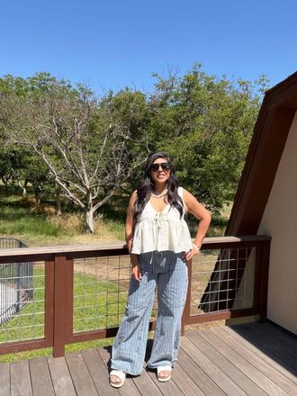Bibi Stripped Cargo Pocket Jeans In Striped Denim