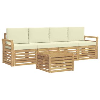 vidaXL Conjunto De Sof&aacute;s De Exterior 5 Uds. Blanco Y Crema Poli&eacute;ster Vidaxl
