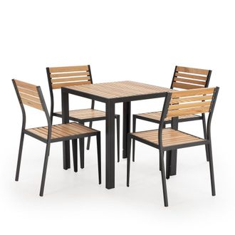 HOMN Conjunto muebles de jard&iacute;n 5 piezas negro, mesa y 4 sillas