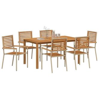 Berkfield Home Comfortable 7 Piece Garden Dining Set Beige Poly Rattan Acacia