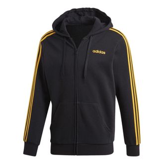 adidas 3 Stripes Fleece Hoodie Black Yellow GD5232