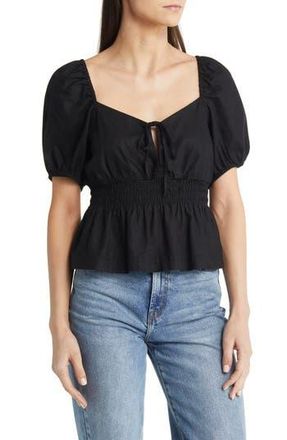 Treasure & Bond Linen Blend Peplum Top in Black at Nordstrom Rack, Size Small