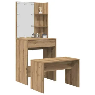 Berkfield Home Dressing Table Set with LED Artisan Oak Engineered Wood in Brown