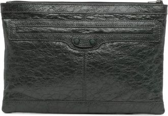 Balenciaga Pre-owned Clutches, female, Green, Size: ONE SIZE Pre-owned Leather Zip Pouch